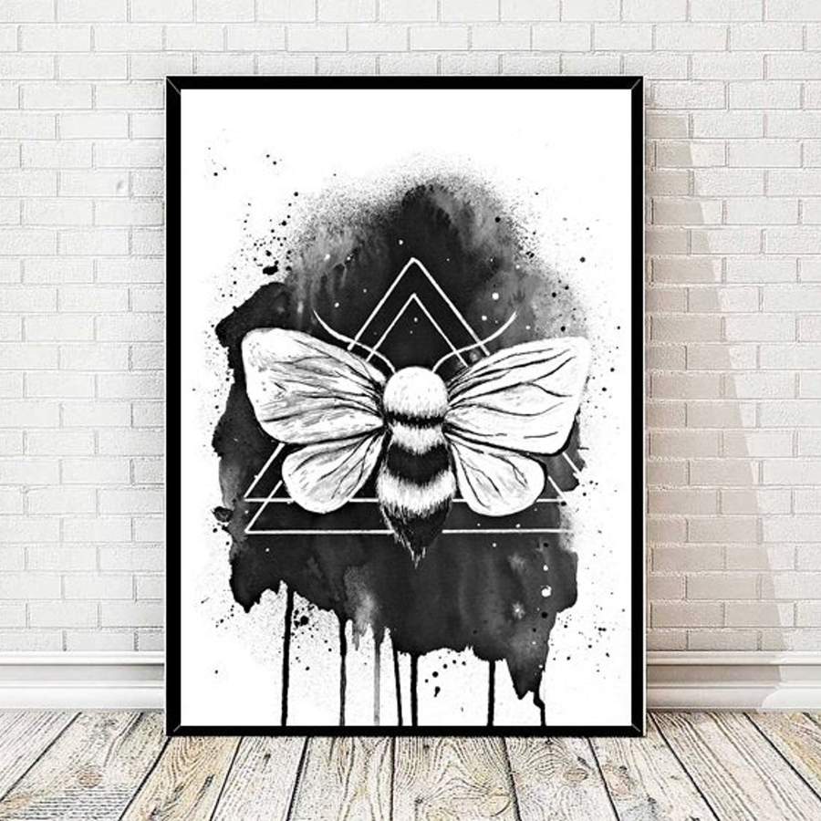 Motte Kunstdruck Aquarell, Käfer, Bild, Poster Geometrisch, Abstrakt,  Insekten, Gemälde schwarzweiss Moth - Unterstützung für den Jugendclub  Mölkau