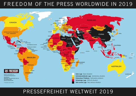 Weltkarte der Pressefreiheit 2020 - Fotos für die Pressefreiheit 2020